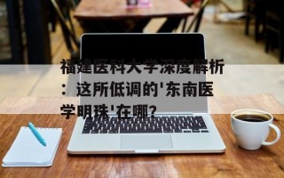 福建医科大学深度解析：这所低调的'东南医学明珠'在哪？