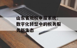 山东省地税申报系统：数字化转型中的税务服务新生态