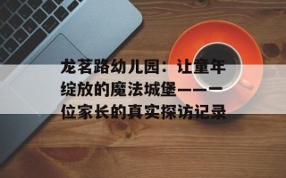 龙茗路幼儿园：让童年绽放的魔法城堡——一位家长的真实探访记录