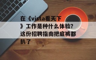在《vista看天下》工作是种什么体验？这份招聘指南把底裤都扒了