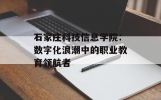 石家庄科技信息学院：数字化浪潮中的职业教育领航者