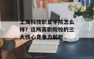 上海科技职业学院怎么样？这所高职院校的三大核心竞争力解析