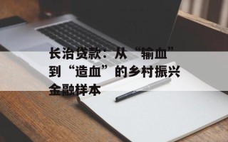 长治贷款：从“输血”到“造血”的乡村振兴金融样本