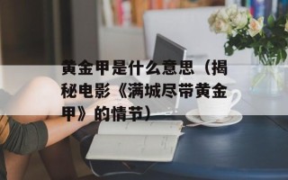 黄金甲是什么意思（揭秘电影《满城尽带黄金甲》的情节）