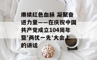赓续红色血脉 凝聚奋进力量——在庆祝中国共产党成立104周年暨'两优一先'大会上的讲话