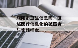 濮阳市卫生信息网：区域医疗信息化的破局者与实践样本