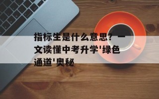 指标生是什么意思？一文读懂中考升学'绿色通道'奥秘