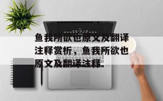 鱼我所欲也原文及翻译注释赏析，鱼我所欲也原文及翻译注释