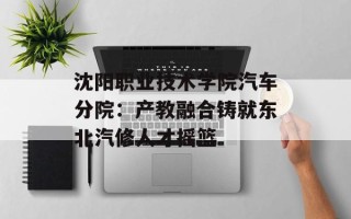 沈阳职业技术学院汽车分院：产教融合铸就东北汽修人才摇篮